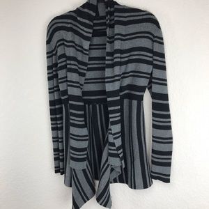 Black & Grey Striped Cardigan Waterfall Hemline